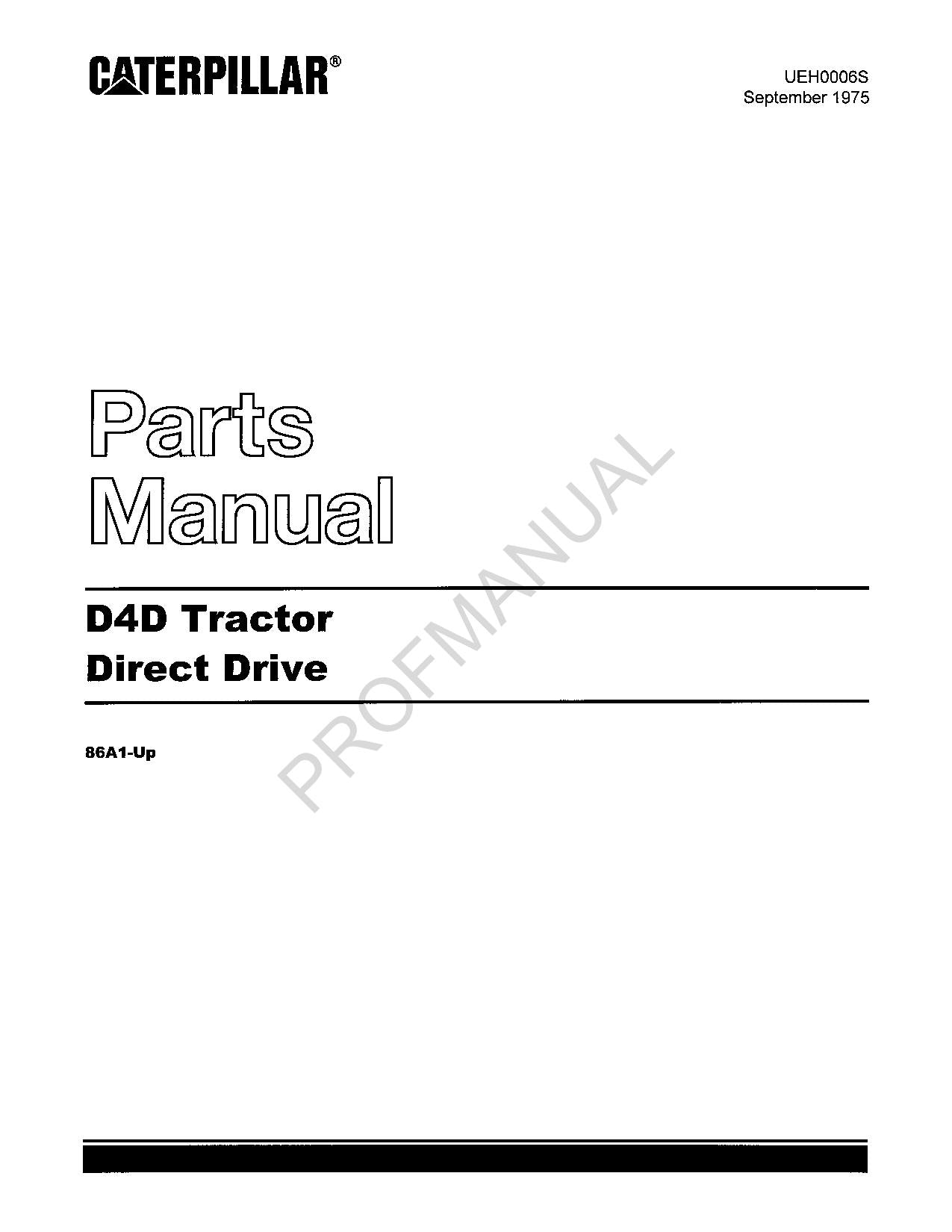 Caterpillar Cat D4D Tractor Direct Drive Parts Catalog Manual ser 86A1-Up