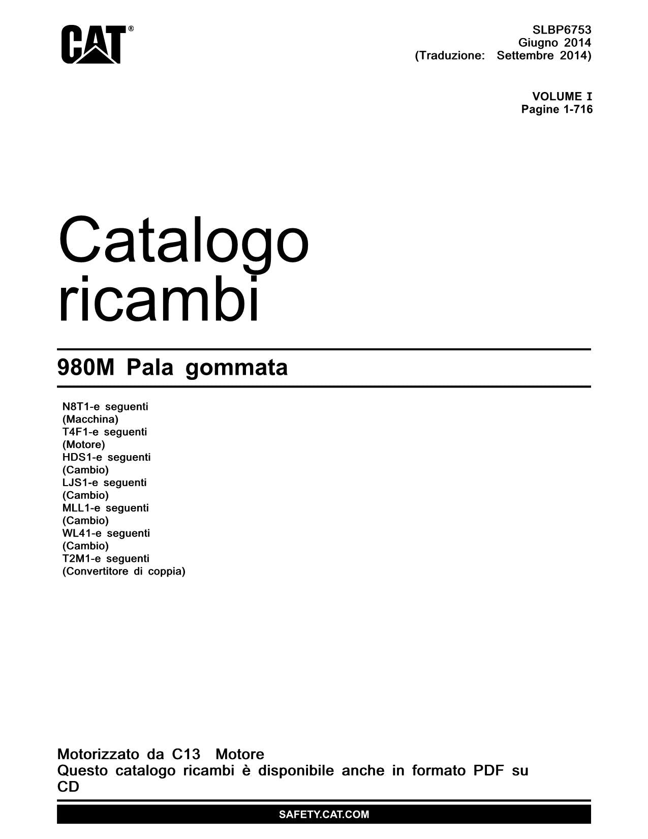 Caterpillar 980M Pala gommata Catalogo ricambi Italiano SLBP6753