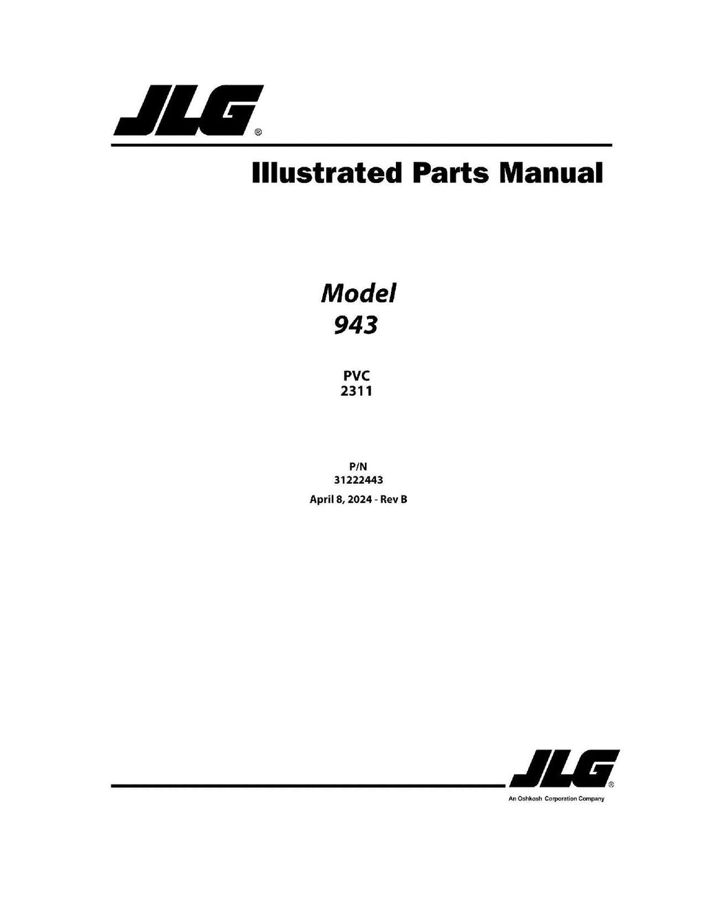 Manual del catálogo de piezas del manipulador telescópico JLG 943 31222443