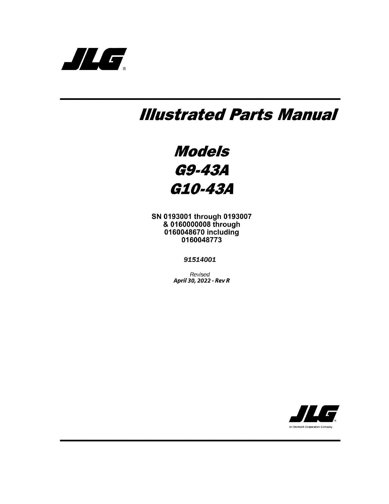 Manual del catálogo de piezas del manipulador telescópico JLG G10-43A G9-43A