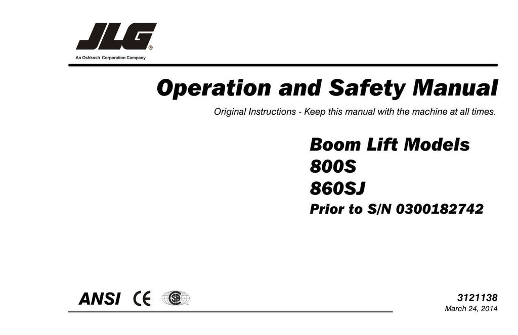 Manual del operador de mantenimiento y operación de plataformas elevadoras JLG 800S 860SJ 3121138