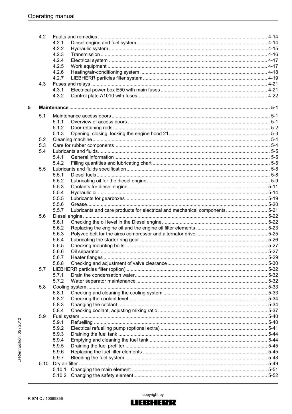 Liebherr R974 C Excavator Operators manual