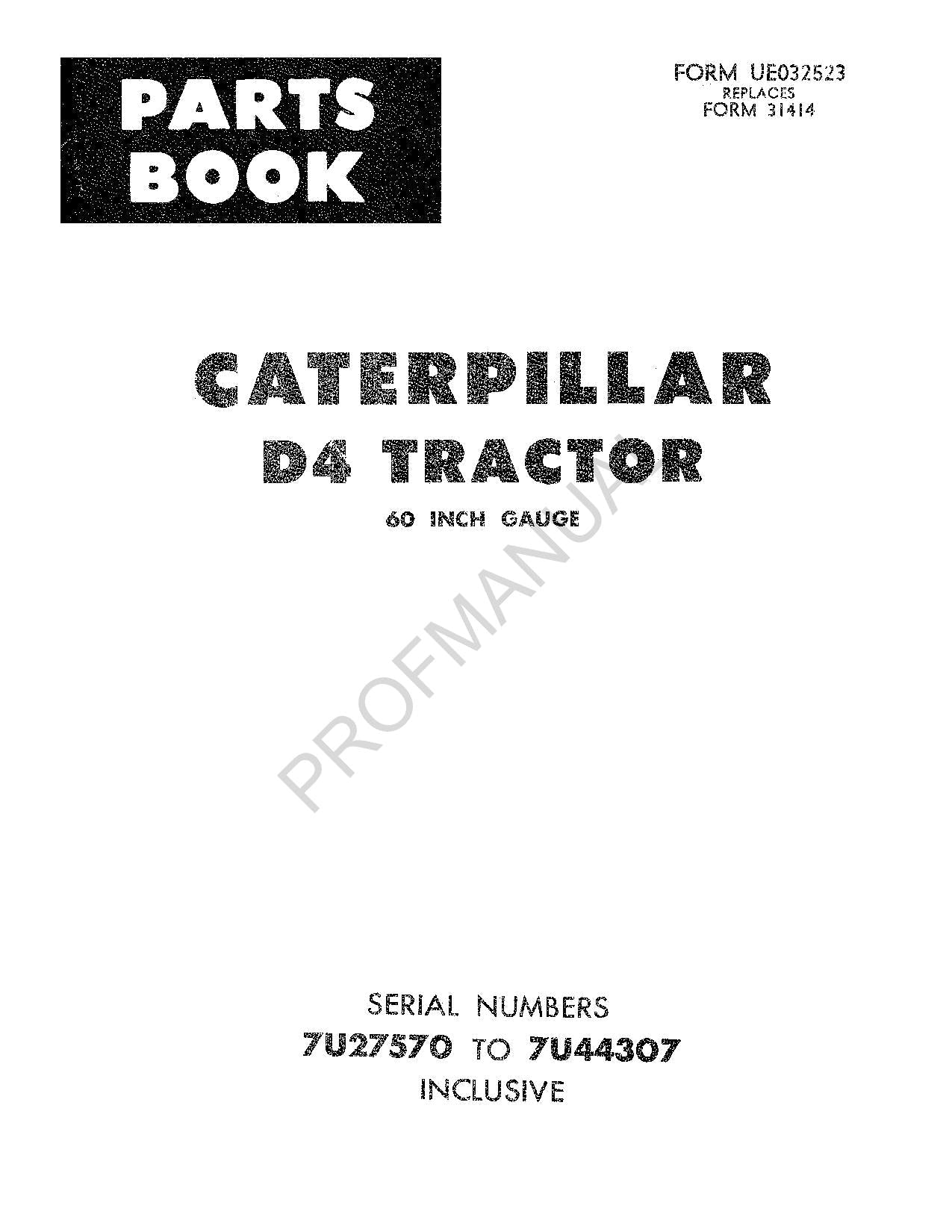 Caterpillar Cat D4 Tractor Parts Catalog Manual ser 7U27570-443007