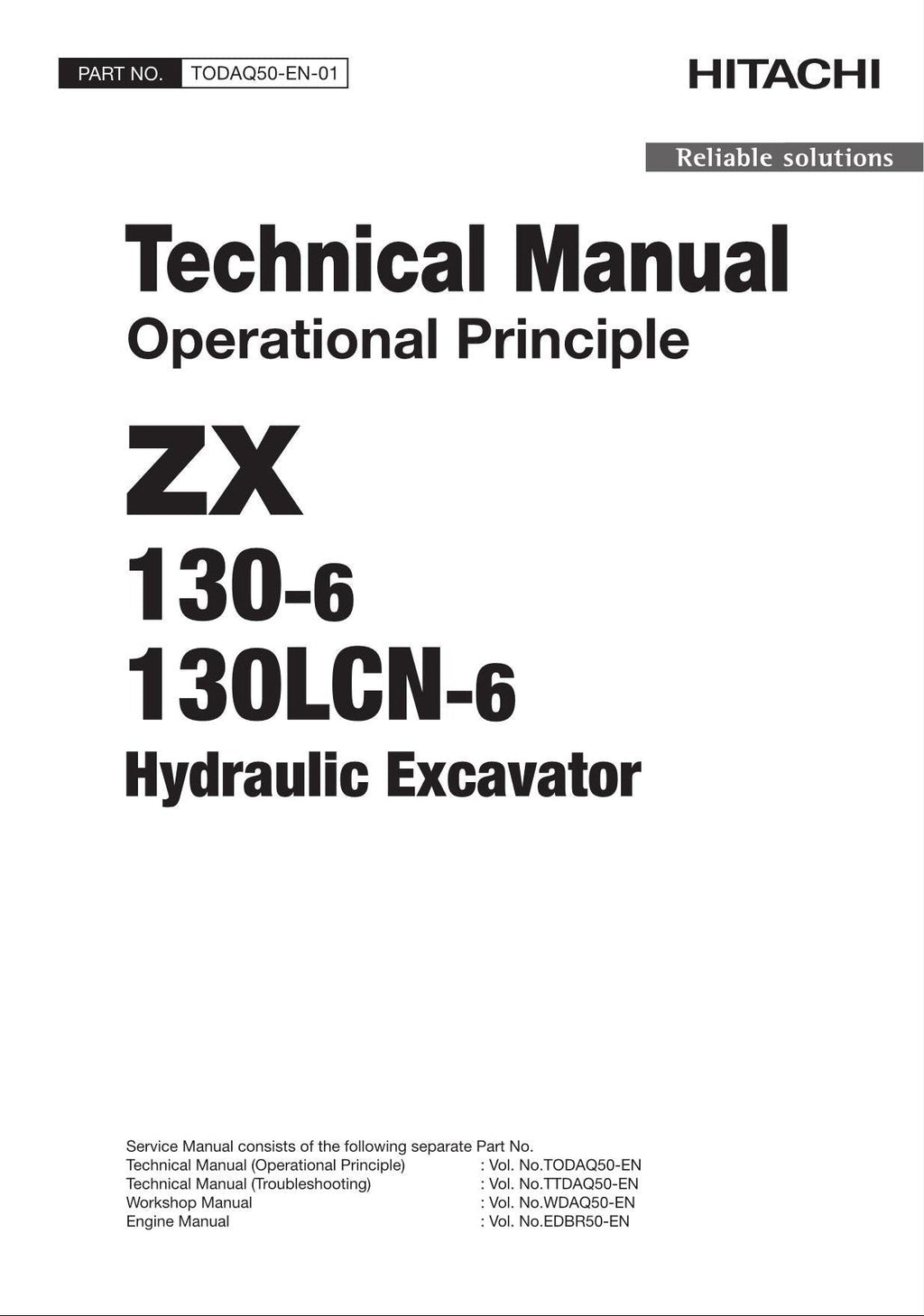HITACHI ZAXIS ZX130-6 130LCN-6 Excavator Operational Principle Technical Manual