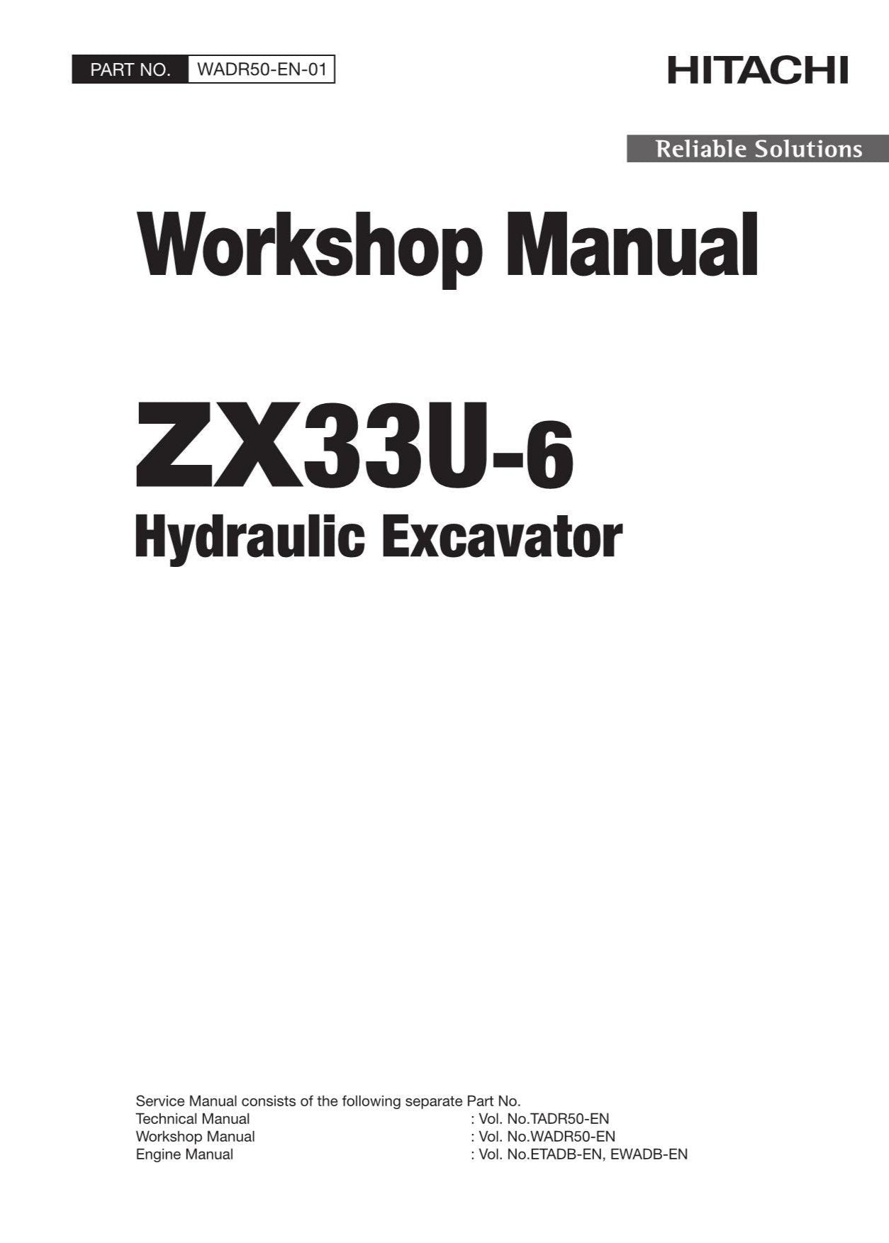 Manual de servicio y reparación de la excavadora Hitachi ZX33U-6 WADR50-EN-01