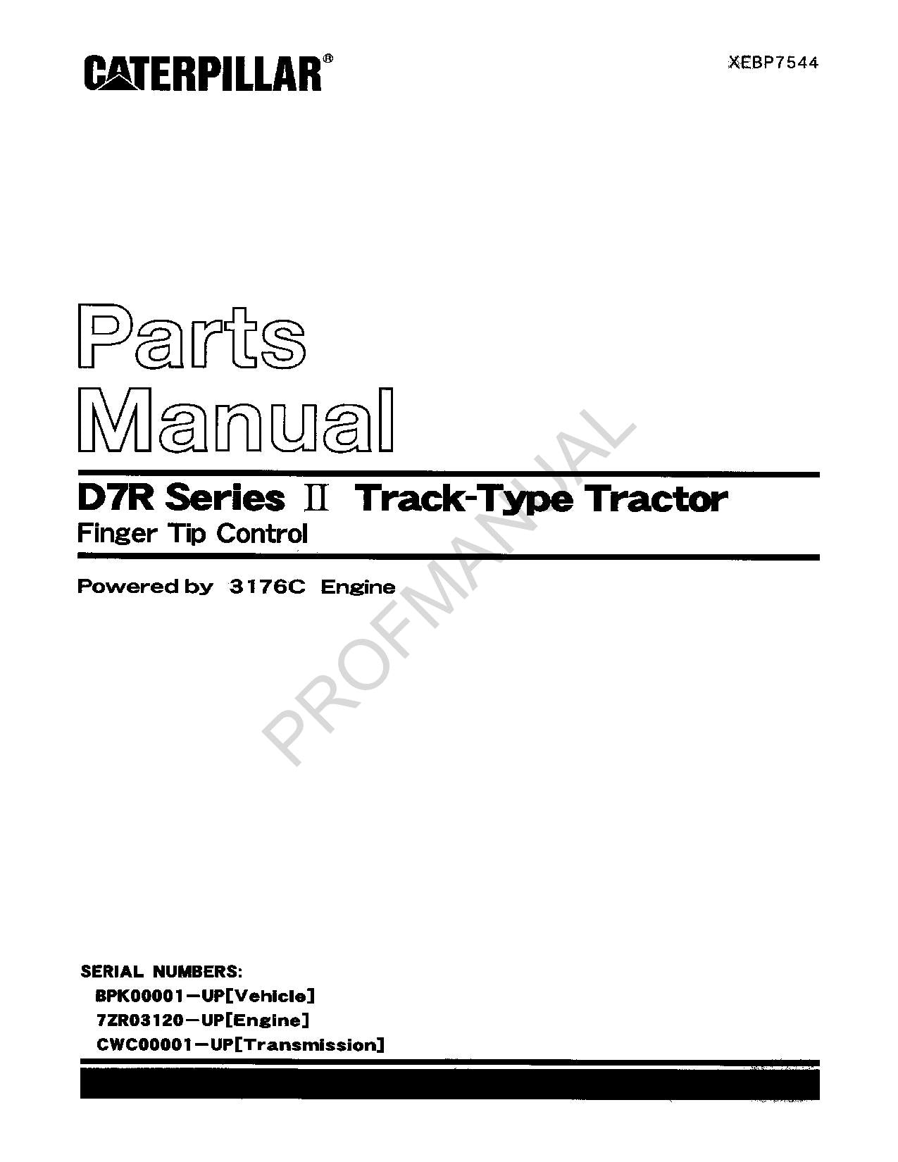 Caterpillar Cat D7R Series II Track Type Tractor Parts Catalog Manual XEBP7544
