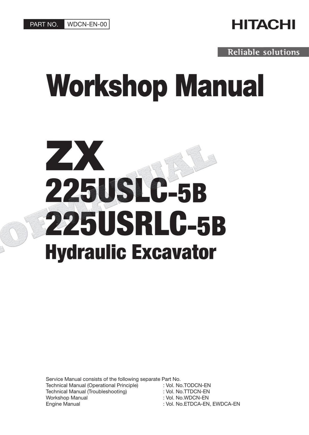 HITACHI ZX225USLC-5B ZX225USRLC-5B Excavator Service Repair Workshop Manual
