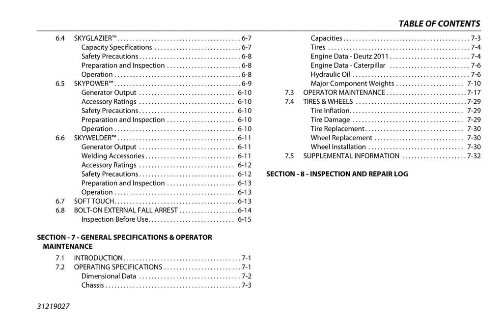 JLG 1200SJP 1350SJP Boom Lift Maintenance Operation Operators Manual 31219027