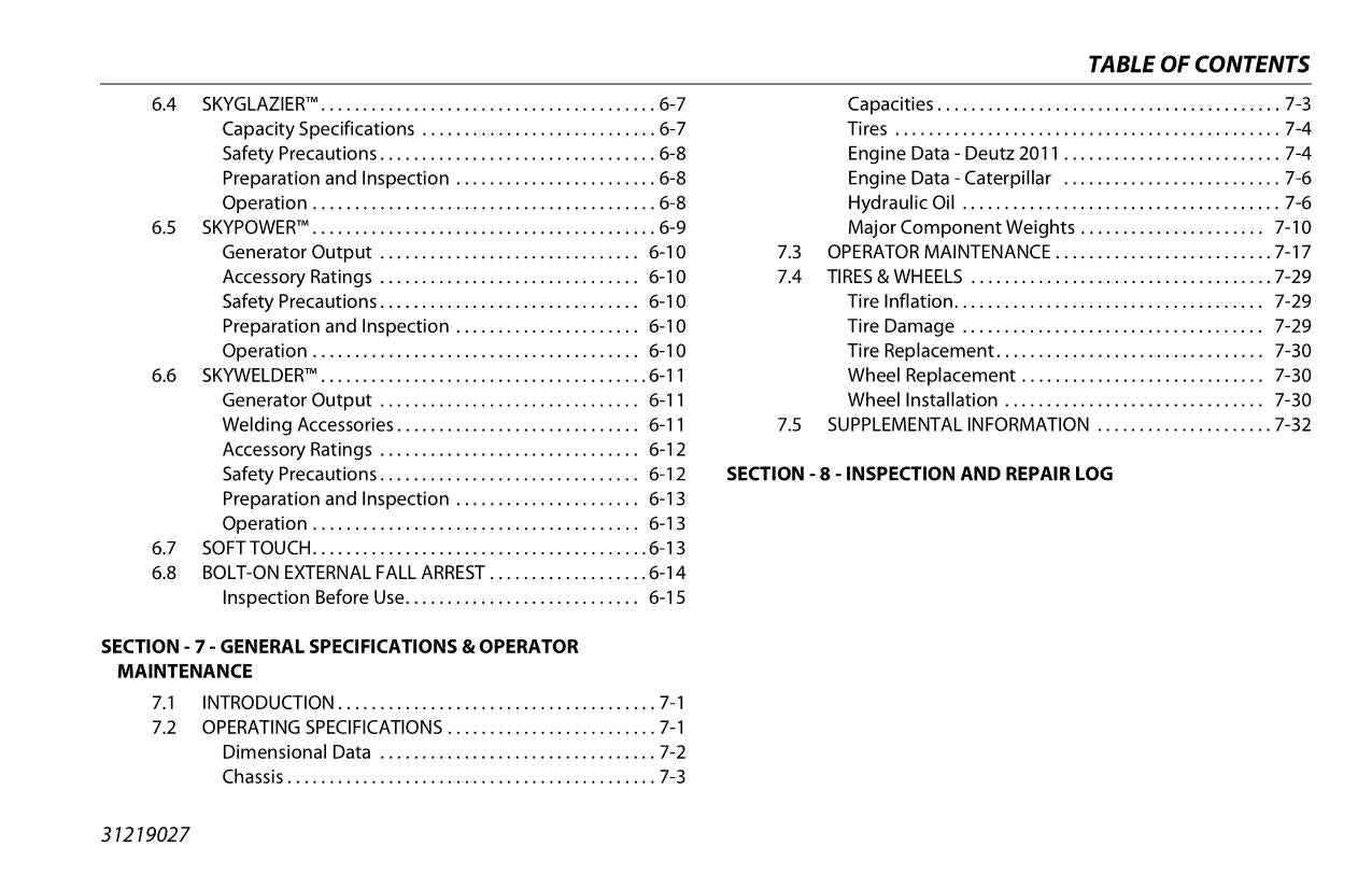 JLG 1200SJP 1350SJP Boom Lift Maintenance Operation Operators Manual 31219027
