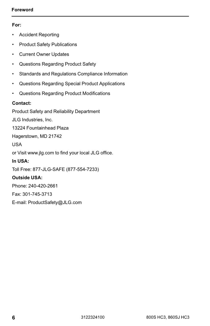 Manual del operador de mantenimiento de plataformas elevadoras JLG 800S HC3 860SJ HC3 3122324100
