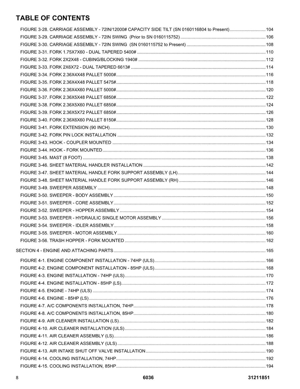 SKYTRAK 6036 Telehandler Parts Catalog Manual