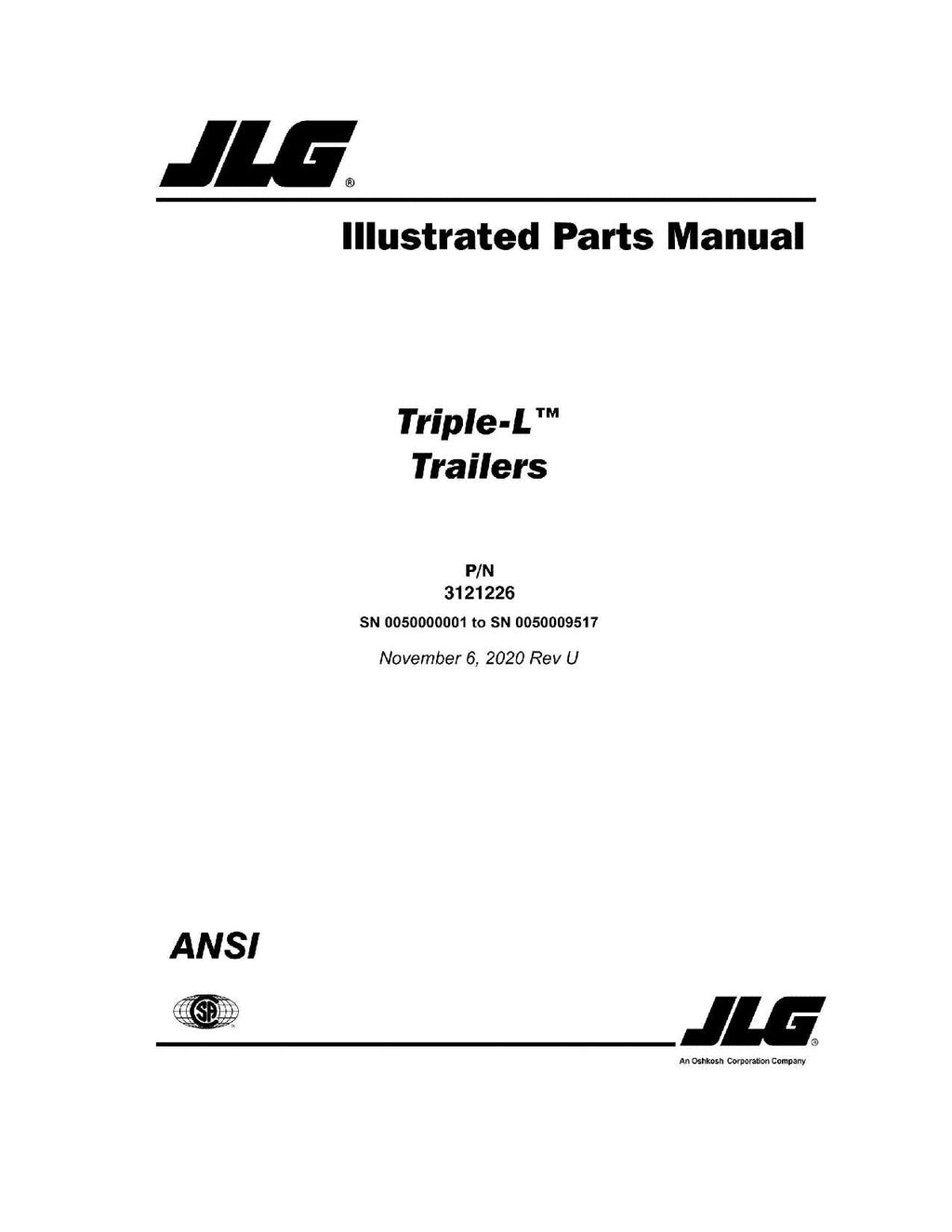 Manual del catálogo de piezas del remolque JLG EC10 EC12 EC14 TRIPLE-L UT28 UT410
