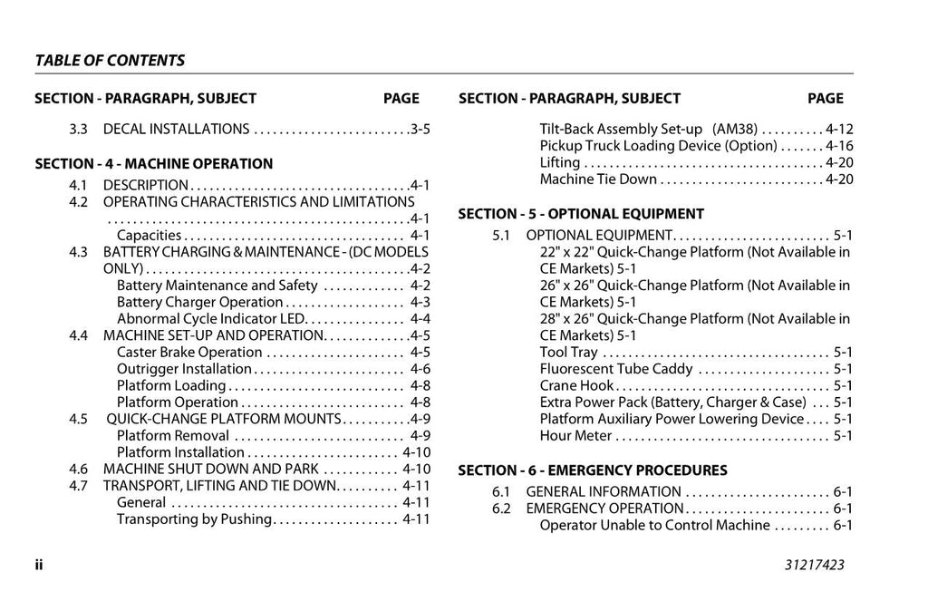 JLG 25AM 30AM 38AM Vertical Mast Maintenance Operation Operators Manual 31217423