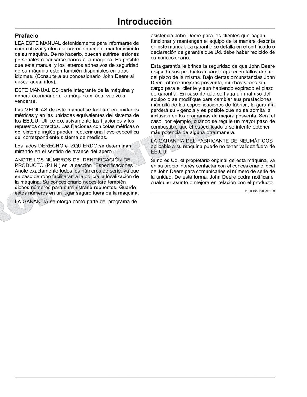 John Deere 1035 jardinera Manual del Operador Español