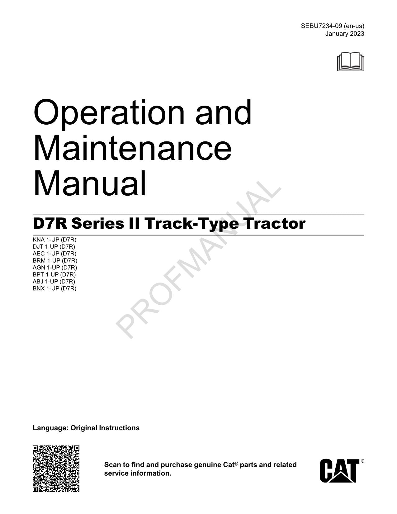 Manual de mantenimiento del operador del tractor de cadenas Caterpillar D7R Serie 2 SEBU7234