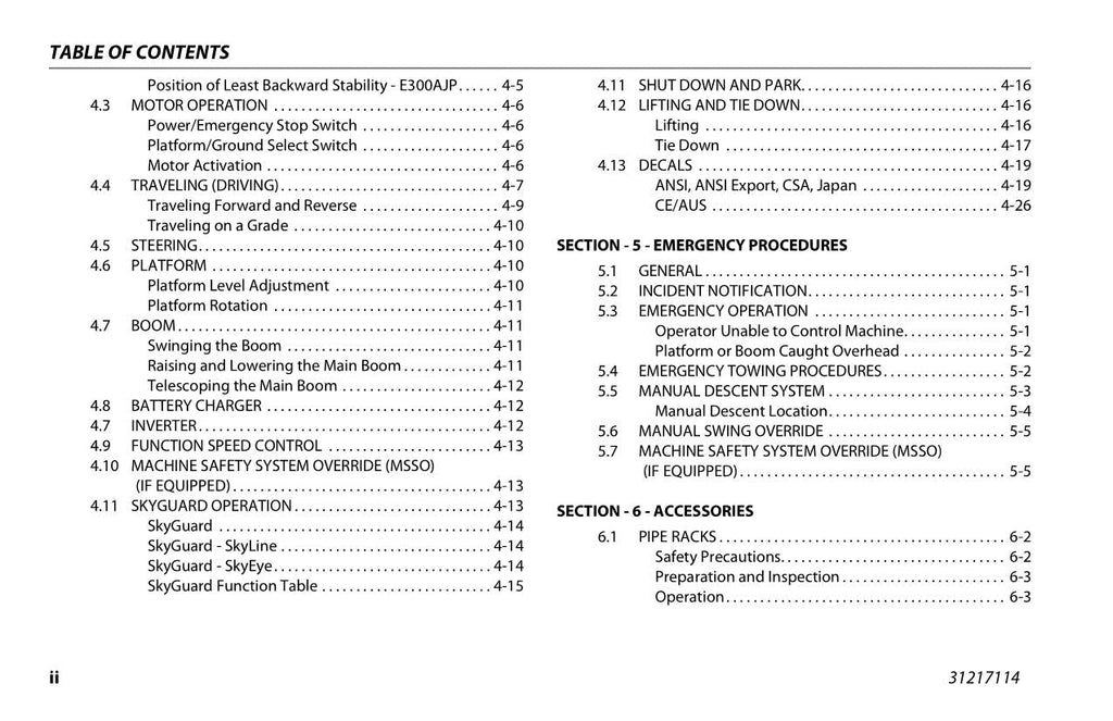 Manual del operador de mantenimiento y operación de la plataforma elevadora JLG E300AJ E300AJP 31217114