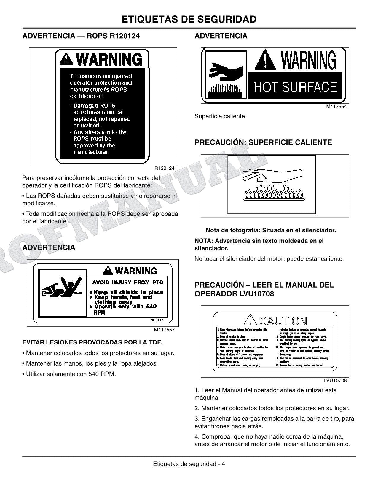 John Deere SN 4120 610001-810000 4320 620001-810000 Tractor Manual del Operador