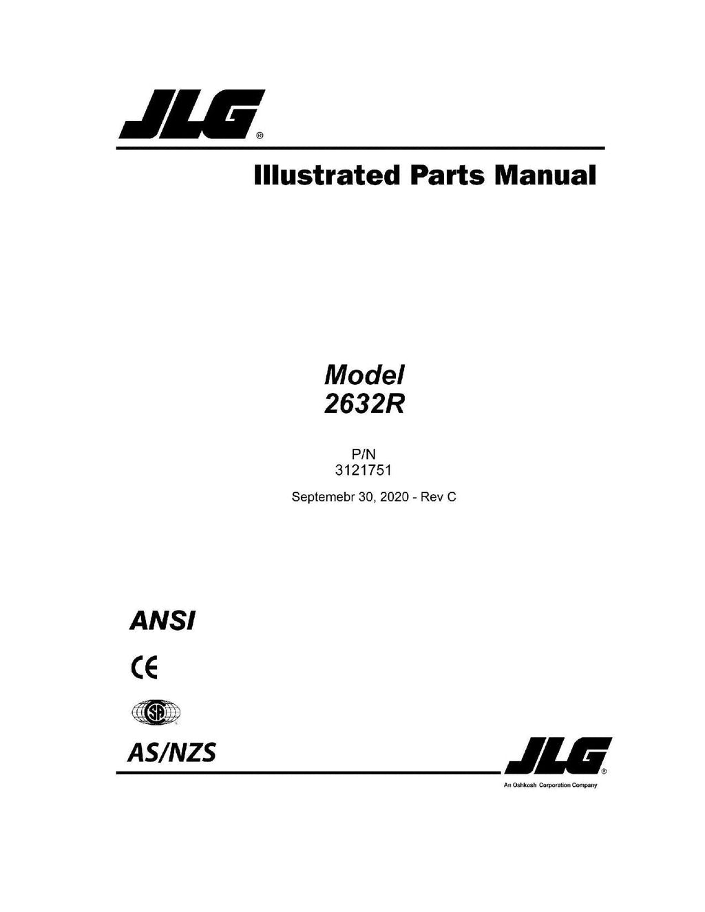JLG 2632R Scissor Lift Parts Catalog Manual