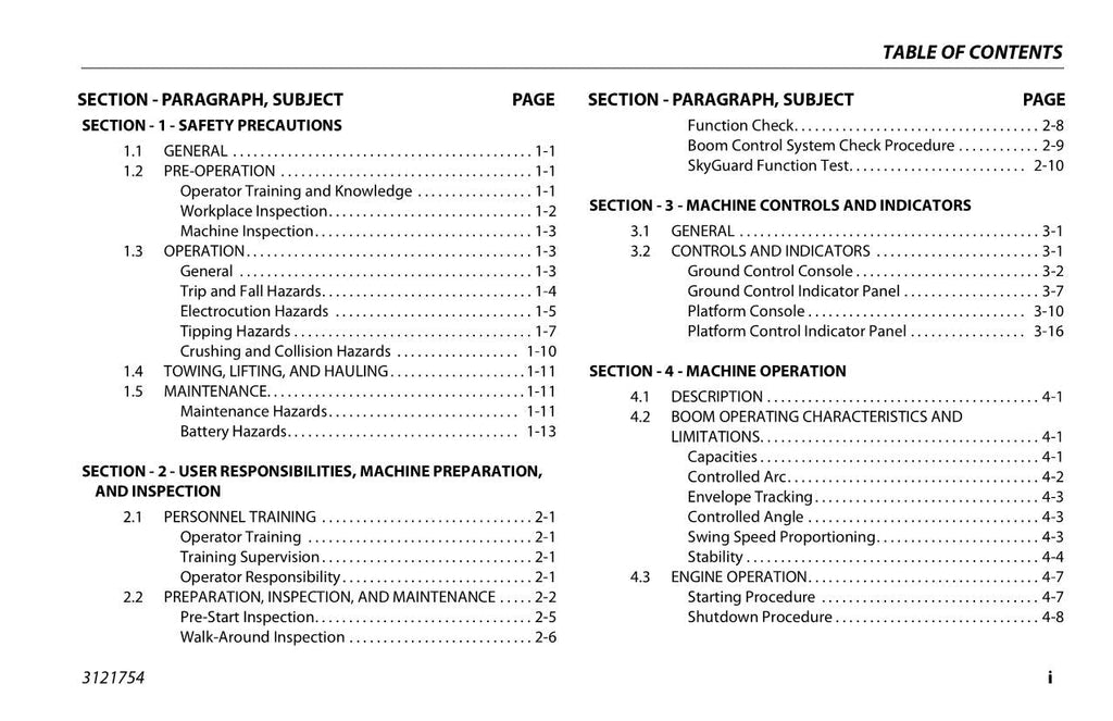 JLG 1030S 1100SJ Boom Lift Maintenance Operation Operators Manual