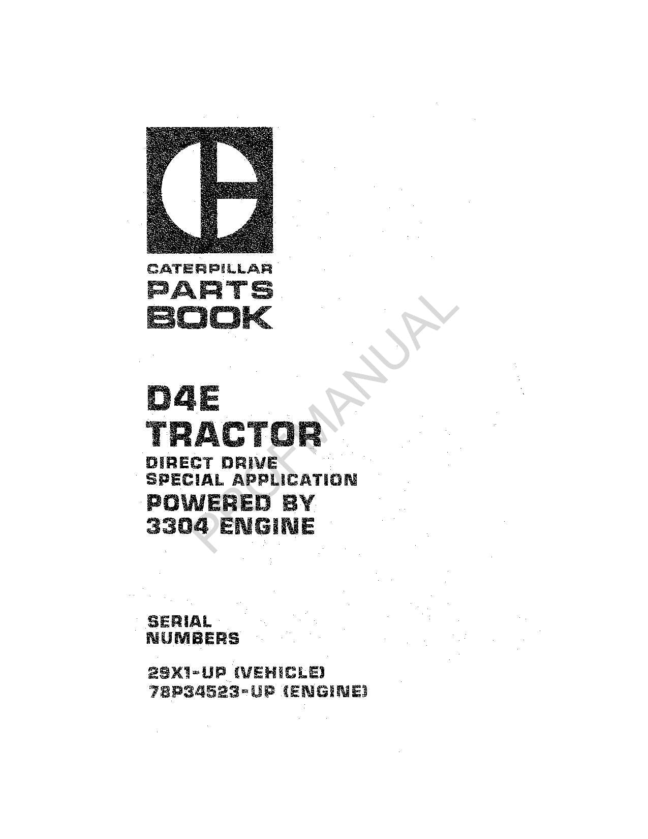 Caterpillar Cat D4E Tractor Parts Catalog Manual SEBP1170