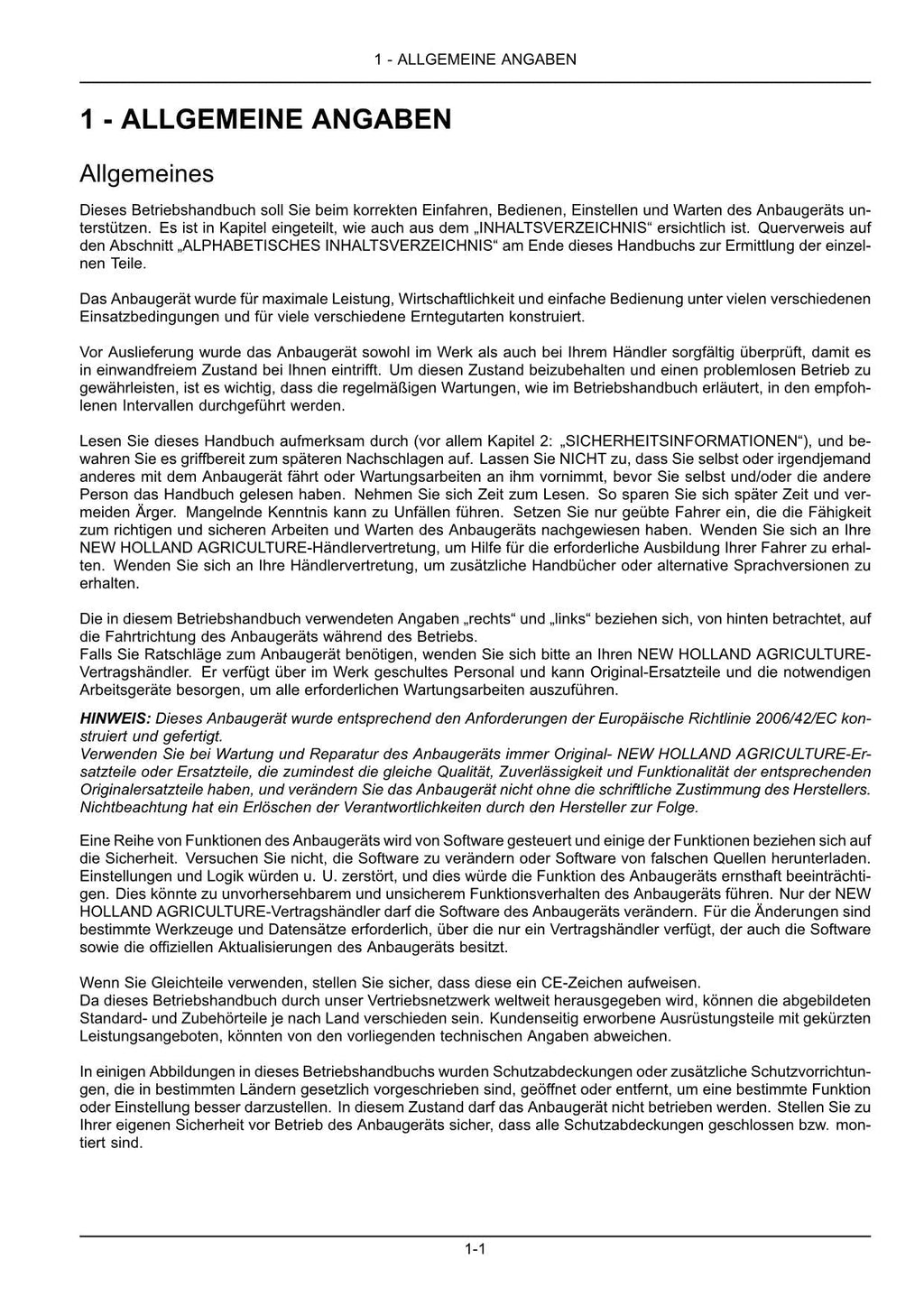 New Holland 450B 450S 600B 600S 750B 750S 900S FI Schneidwerk Betriebsanleitung