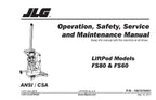 JLG FS60 FS80 Vertical Mast Operation Parts Catalog Service Manual