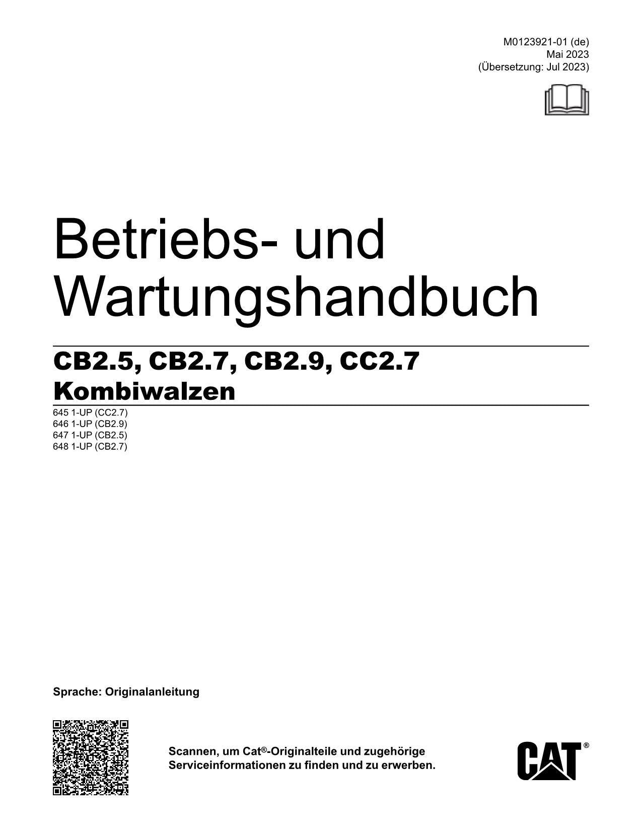 Caterpillar CB2.5 CB2.7 CB2.9 CC2.7 Kompaktoren Betriebsanleitung