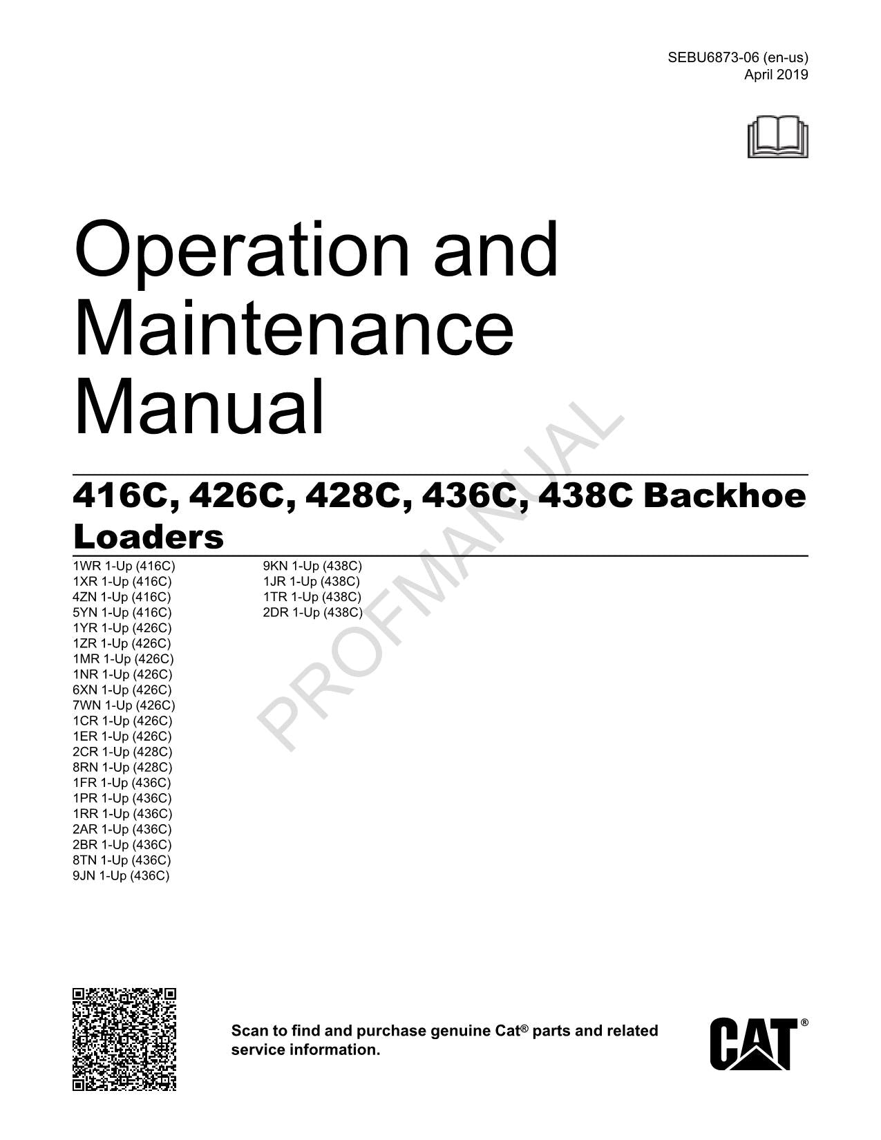 Manual de mantenimiento del operador de la retroexcavadora Caterpillar 436C y 438C SEBU6873
