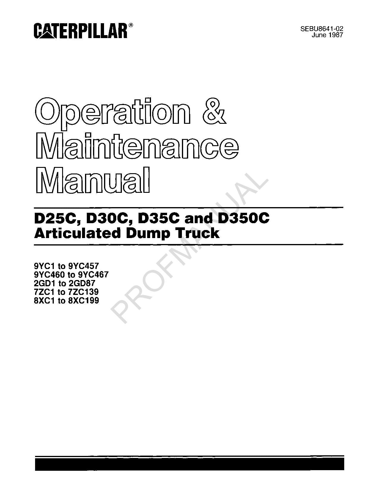 Caterpillar D35C D350C Articulated Dump Truck Operators Manual SEBU8641
