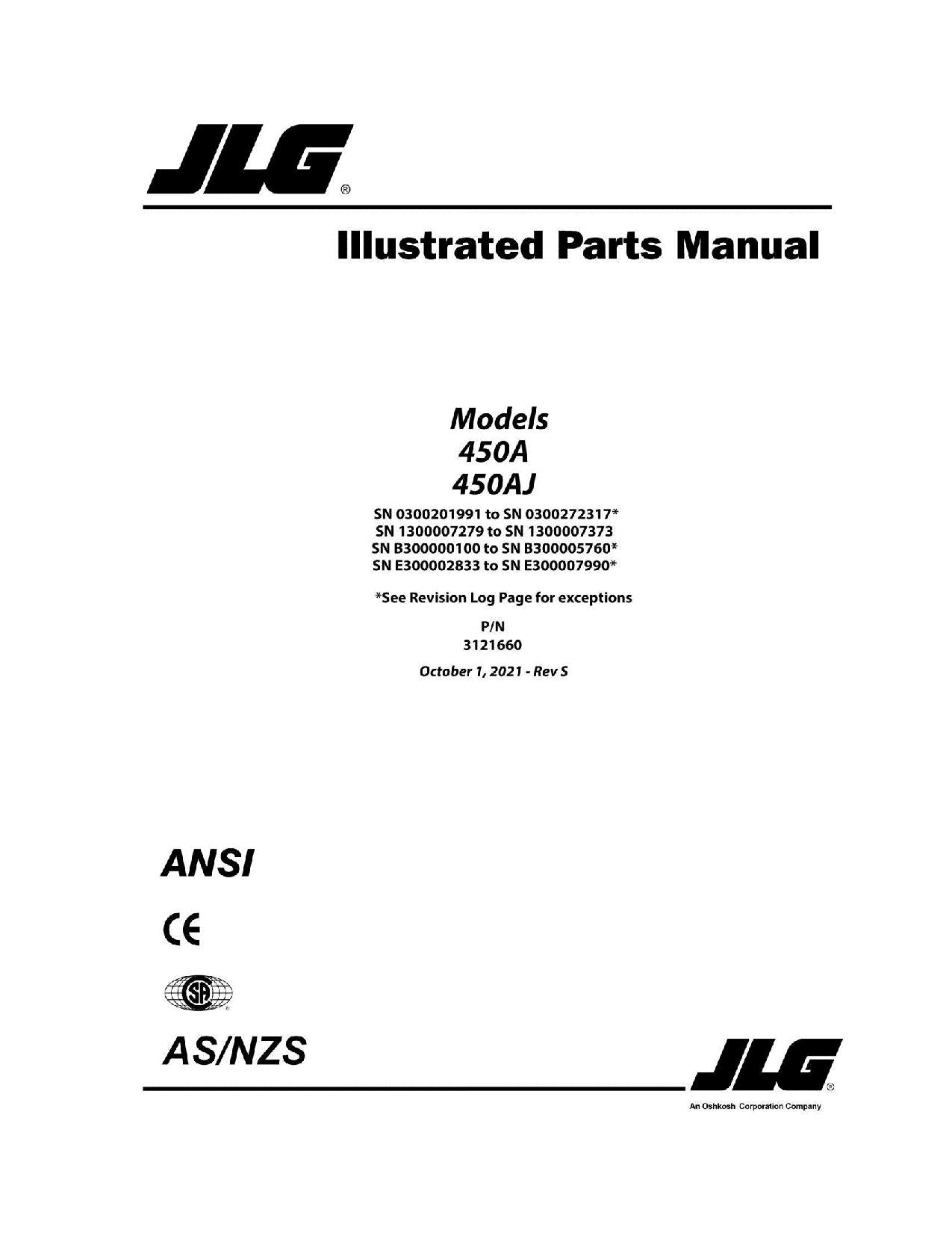 Catálogo de piezas del elevador de pluma JLG 450A 450AJ Manual 3121660