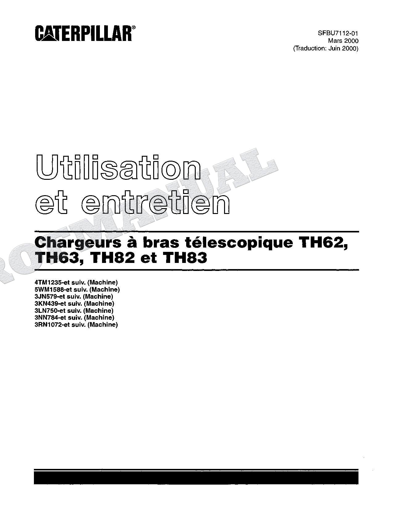 Caterpillar TH62 TH63 Chargeur à bras télescopique Manuel D'Opération