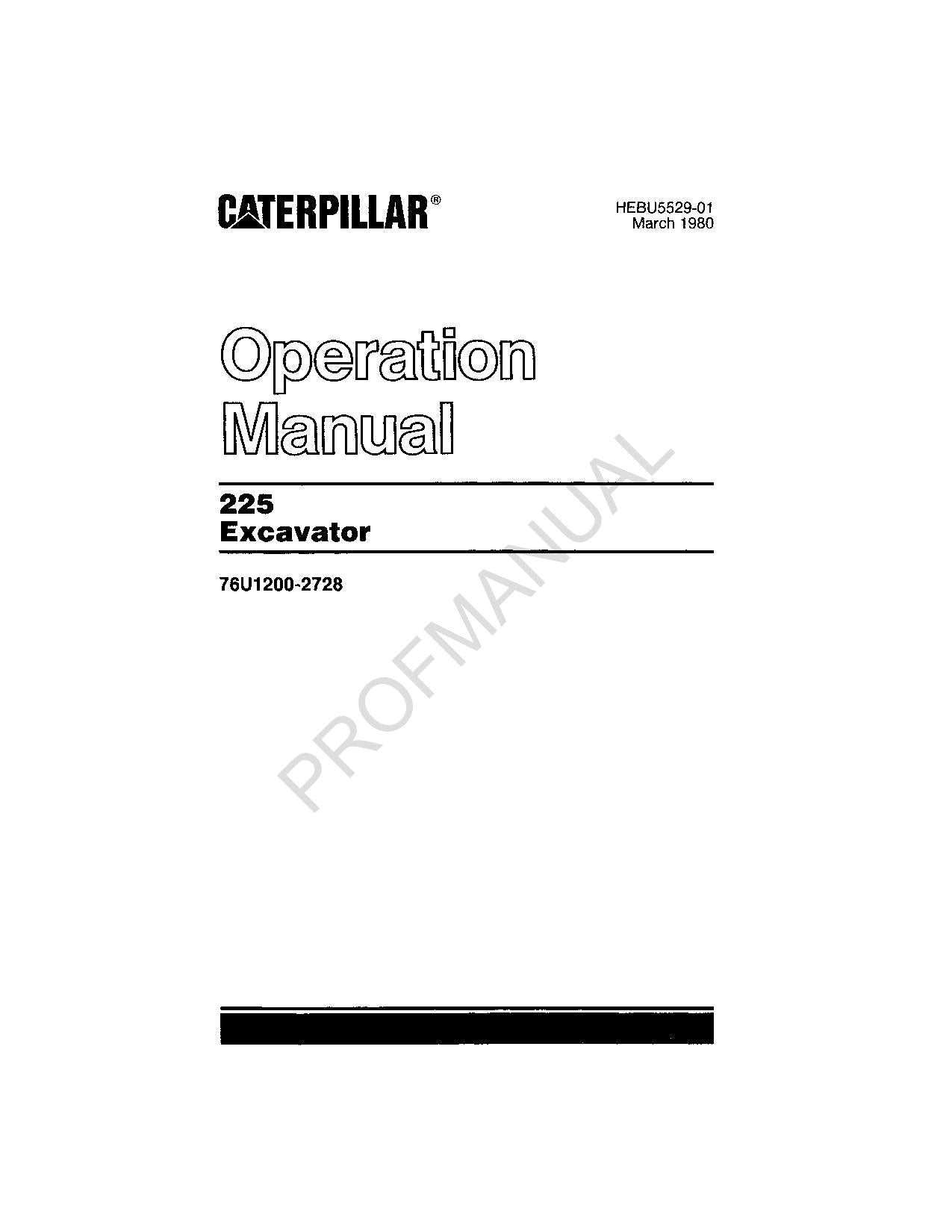 Manual de mantenimiento del operador de la excavadora Caterpillar 225 HEBU5529
