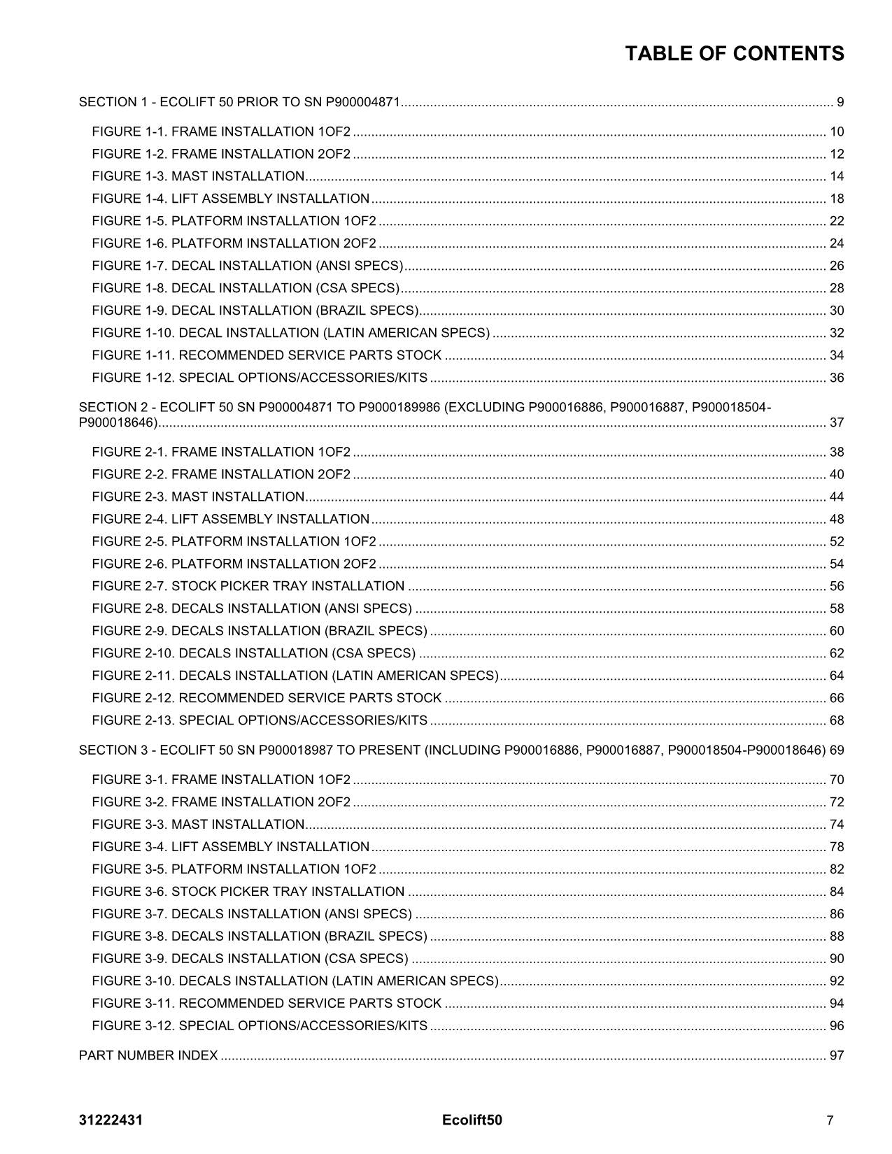 Manual del catálogo de piezas del mástil vertical JLG Ecolift 50
