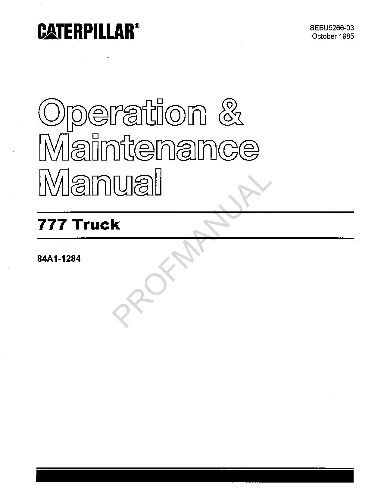 Caterpillar Cat 777 Truck MAINTENANCE ONLY Manual