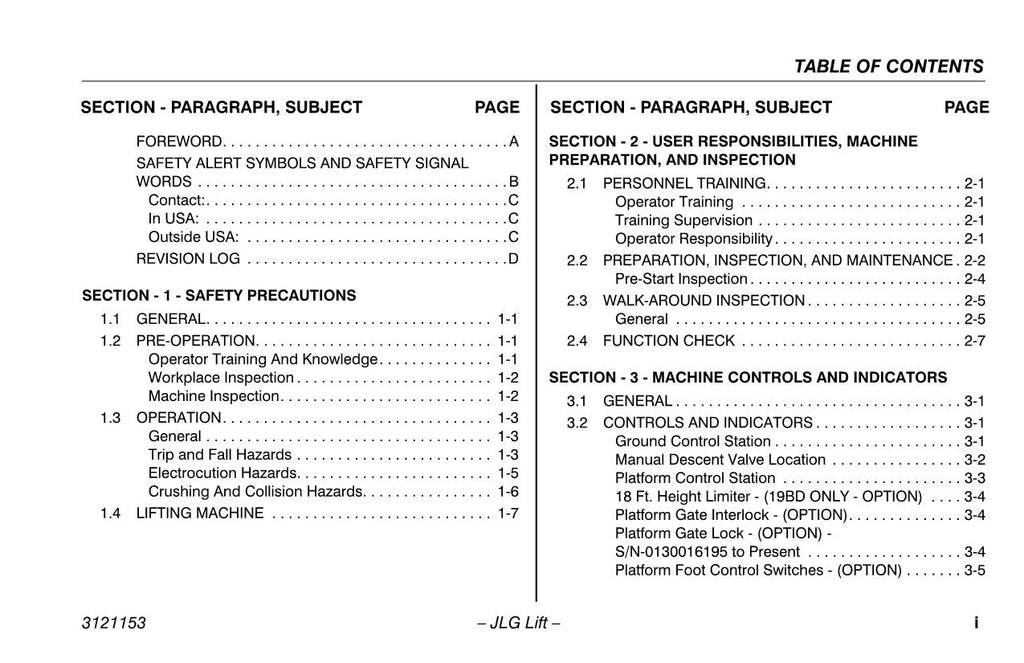 Manual del operador de mantenimiento y operación del mástil vertical JLG 15BD 19BD