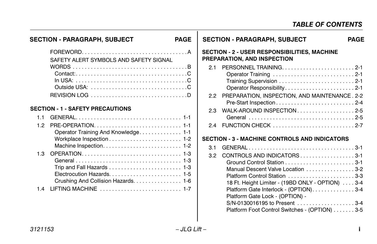 Manual del operador de mantenimiento y operación del mástil vertical JLG 15BD 19BD