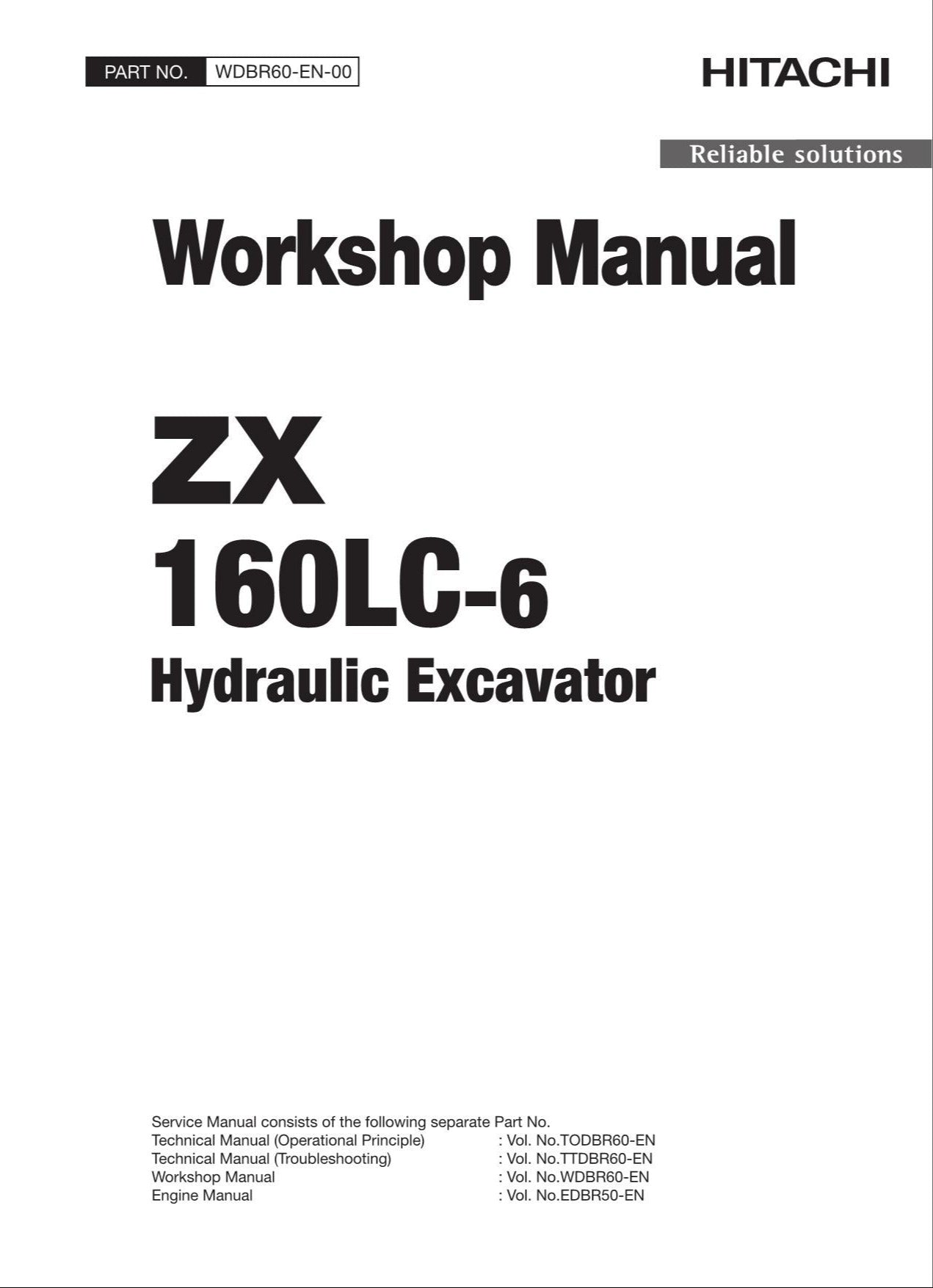 HITACHI ZAXIS ZX160LC-6 Excavator Workshop Service Manual WDBR60-EN-00