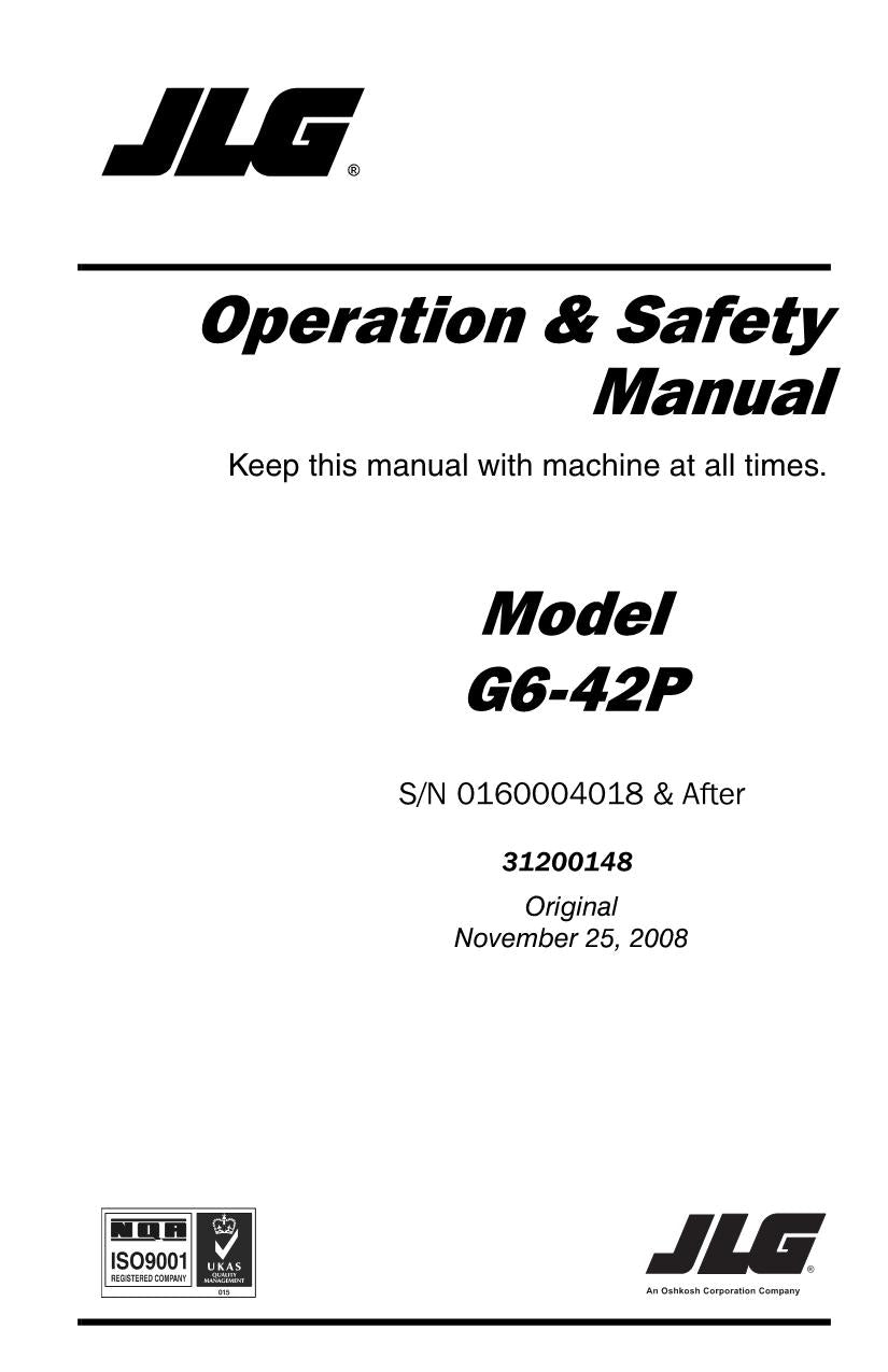 Manual del operador de mantenimiento y operación del manipulador telescópico JLG G6-42P