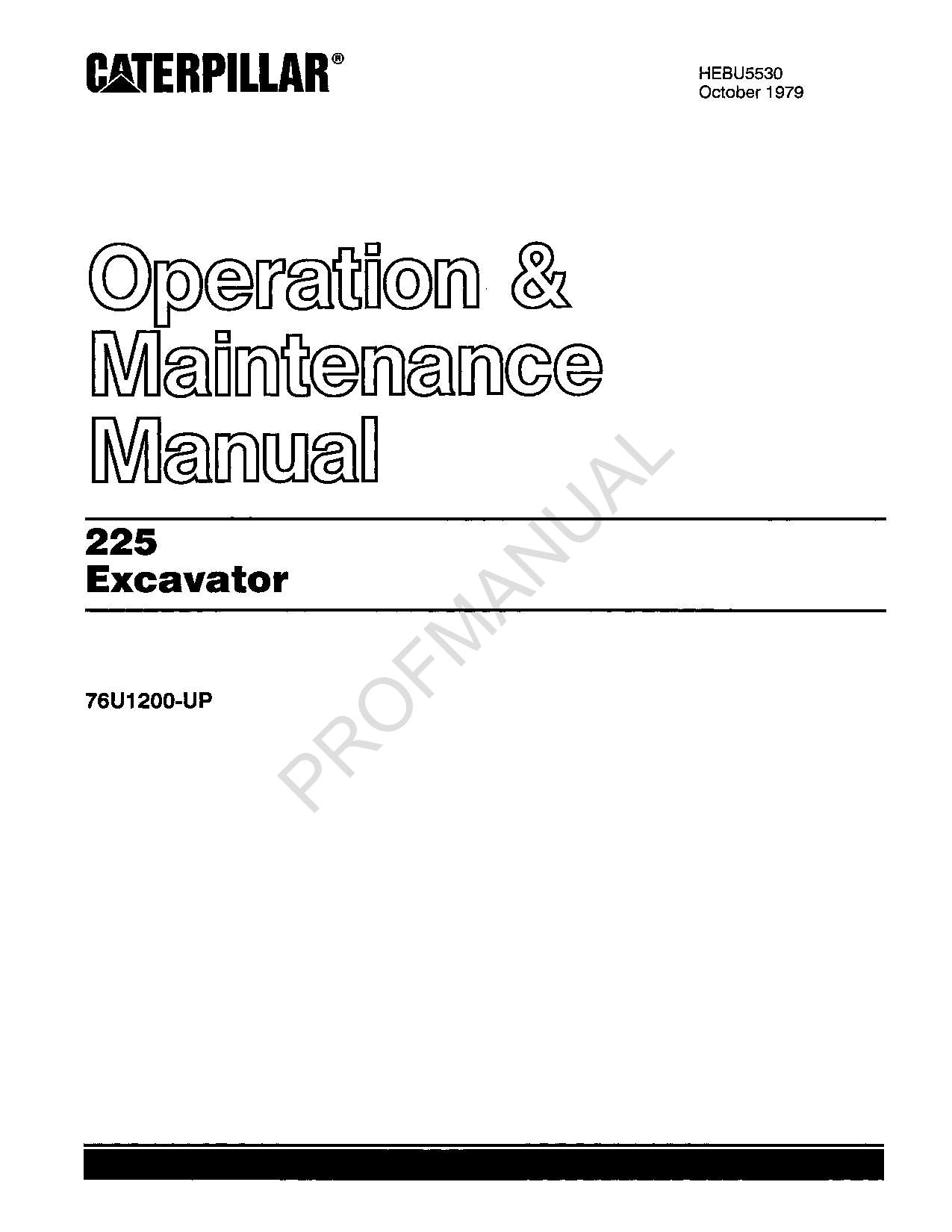 Manual de mantenimiento del operador de la excavadora Caterpillar 225 HEBU5530