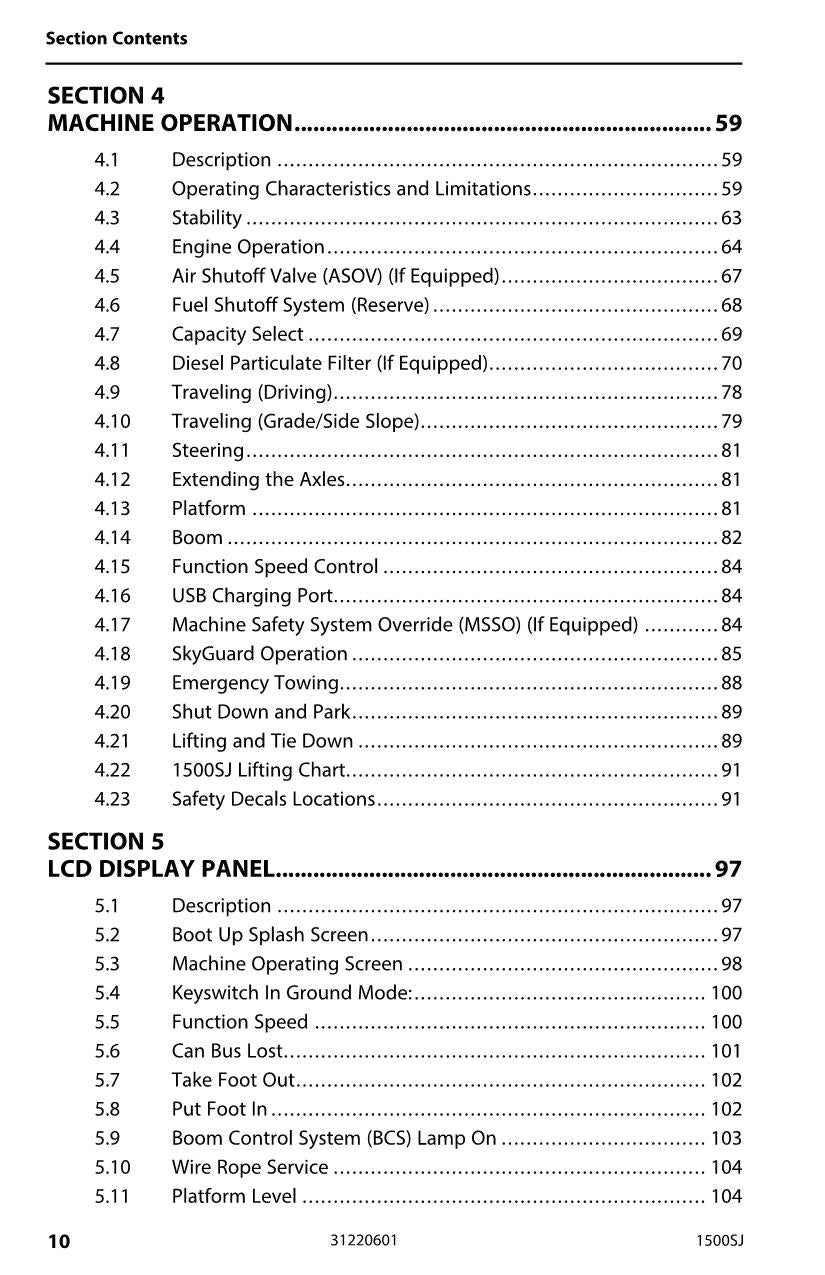Manual del operador de mantenimiento y operación de la plataforma elevadora JLG 1500SJ 31220601