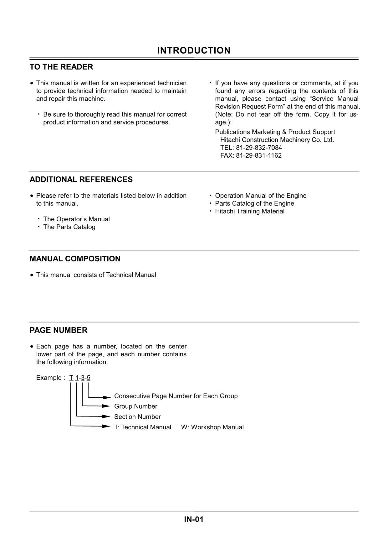 HITACHI ZAXIS Dr. ZX 225USR-3 240-3 270-3 330-3 Class Excavator Technical Manual
