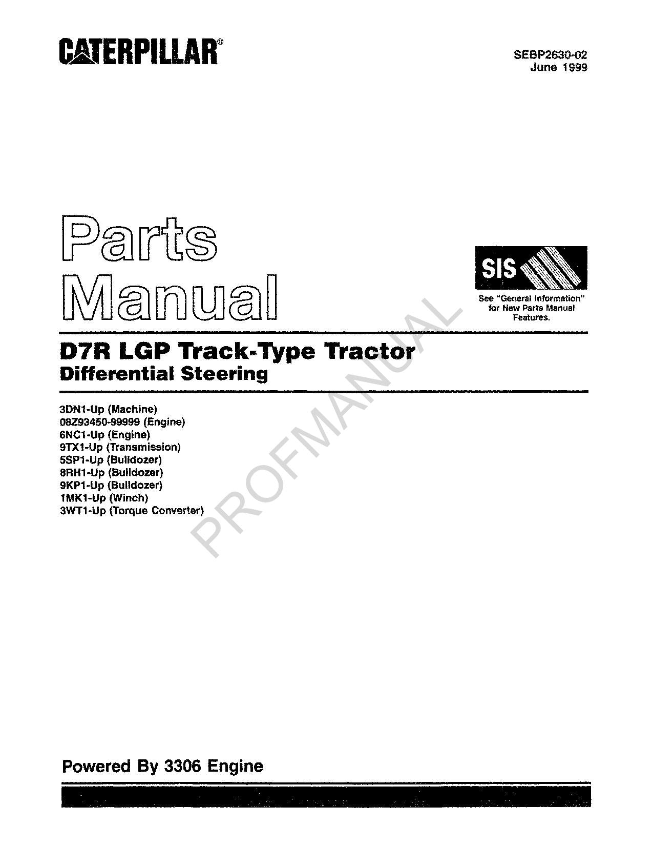 Caterpillar Cat D7R LGP Track Type Tractor Parts Catalog Manual