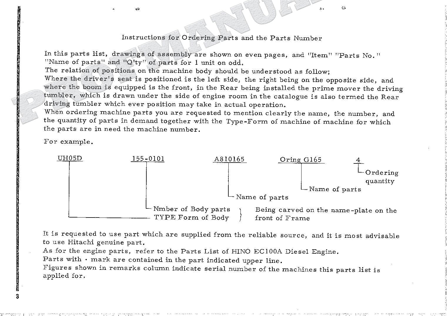 HITACHI UH05D Excavator Parts Catalog Manual