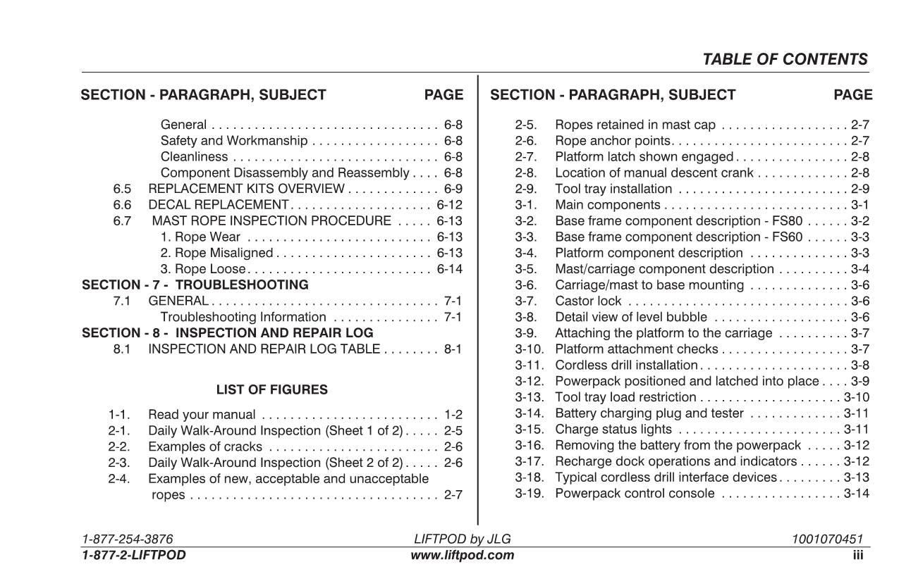 Catálogo de piezas de operación del mástil vertical JLG FS60 FS80 Manual de servicio