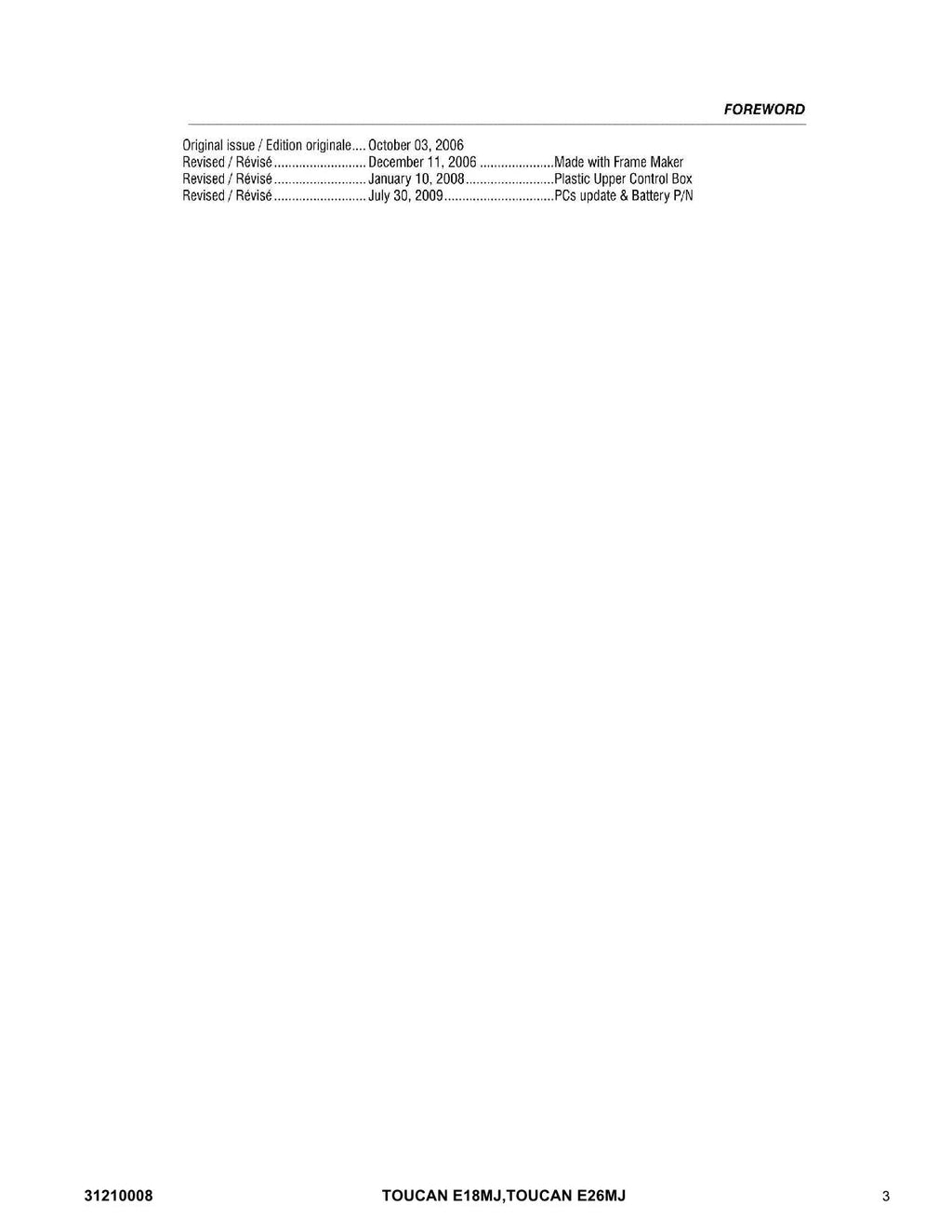 TOUCAN E18MJ E26MJ Vertical Lift Parts Catalog Manual Multi language