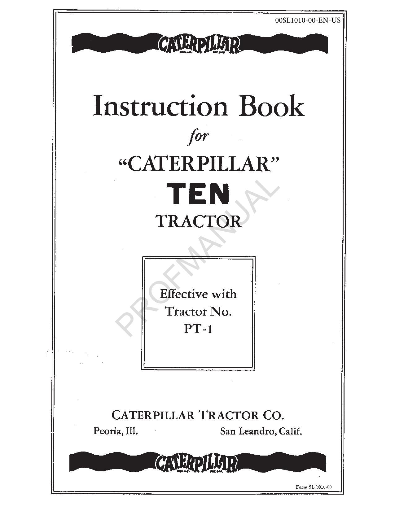 Caterpillar Ten Tractor Operators Manual