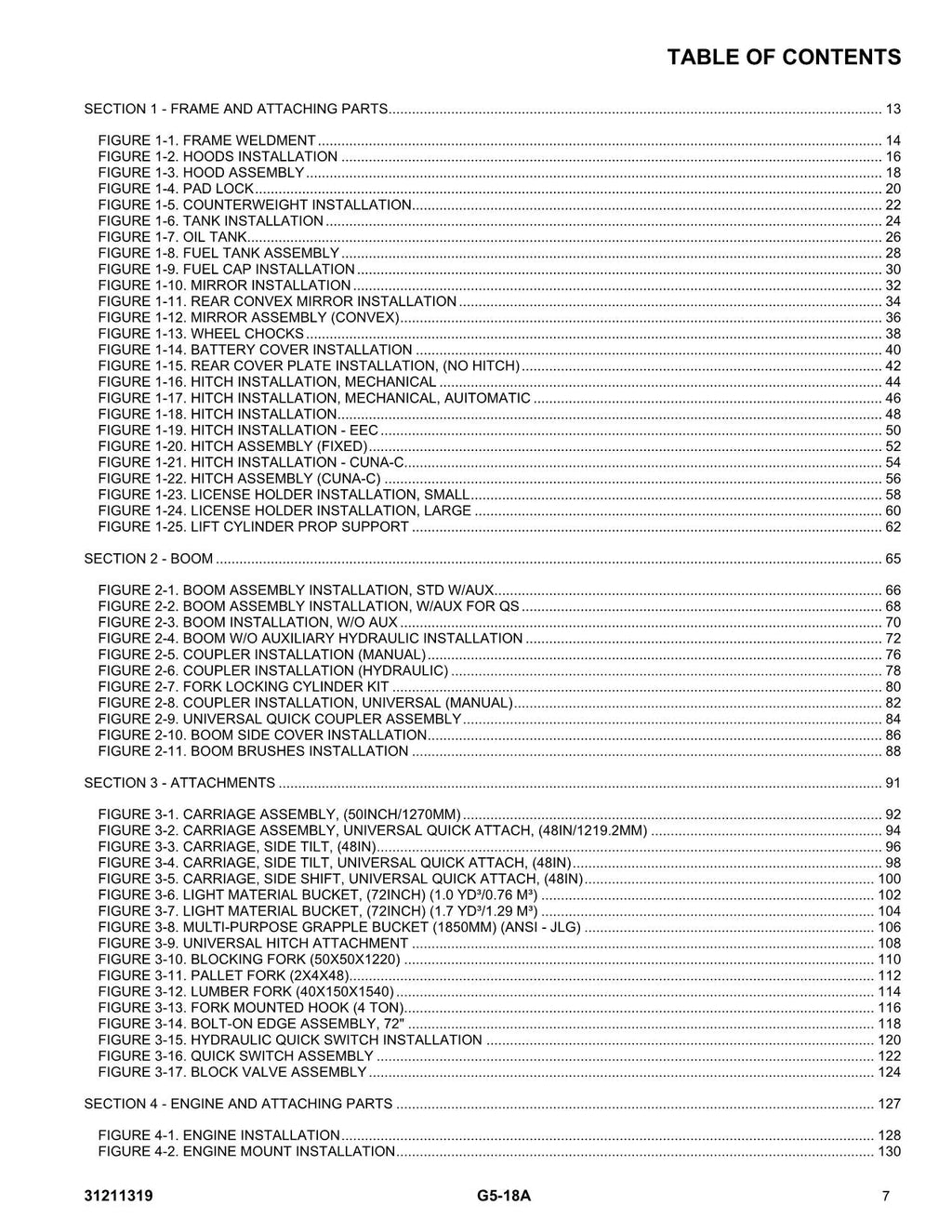 Manual del catálogo de piezas del manipulador telescópico JLG G5-18A 31211319