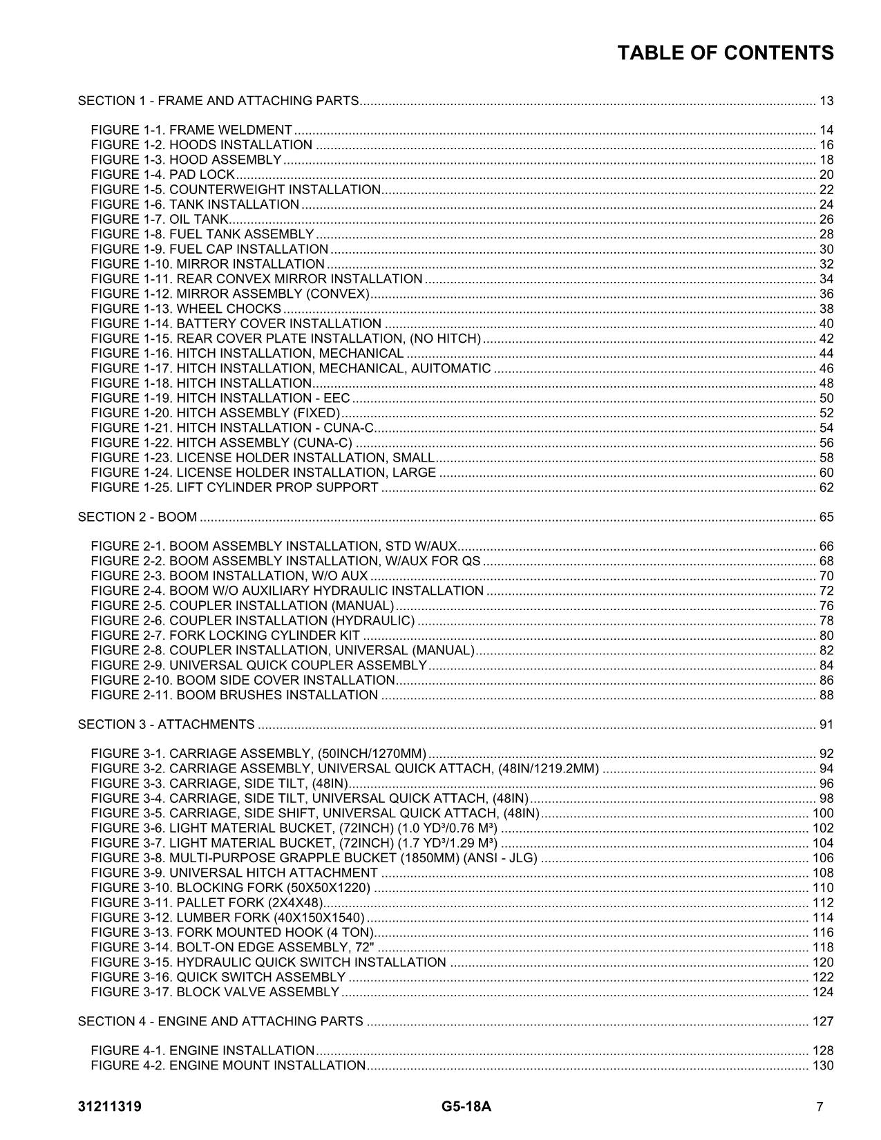 Manual del catálogo de piezas del manipulador telescópico JLG G5-18A 31211319