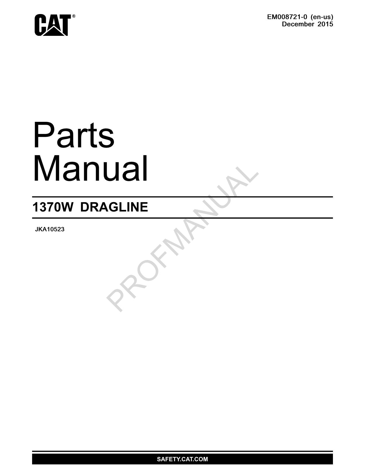 Manual del catálogo de piezas de la dragalina Caterpillar 1370W JKA