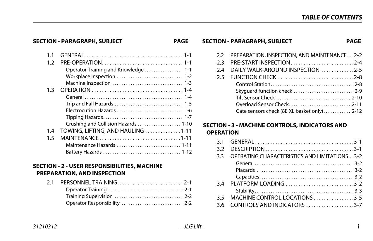 TOUCAN 10E 20E 26E 8E Vertical Lift Maintenance Operators Manual 31210312